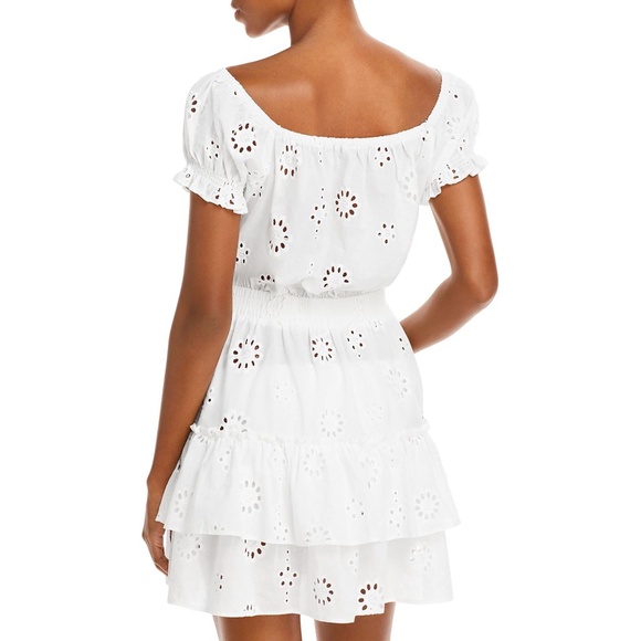 AQUA Eyelet Tiered Peasant Dress In Ivory - Picture 3 of 3